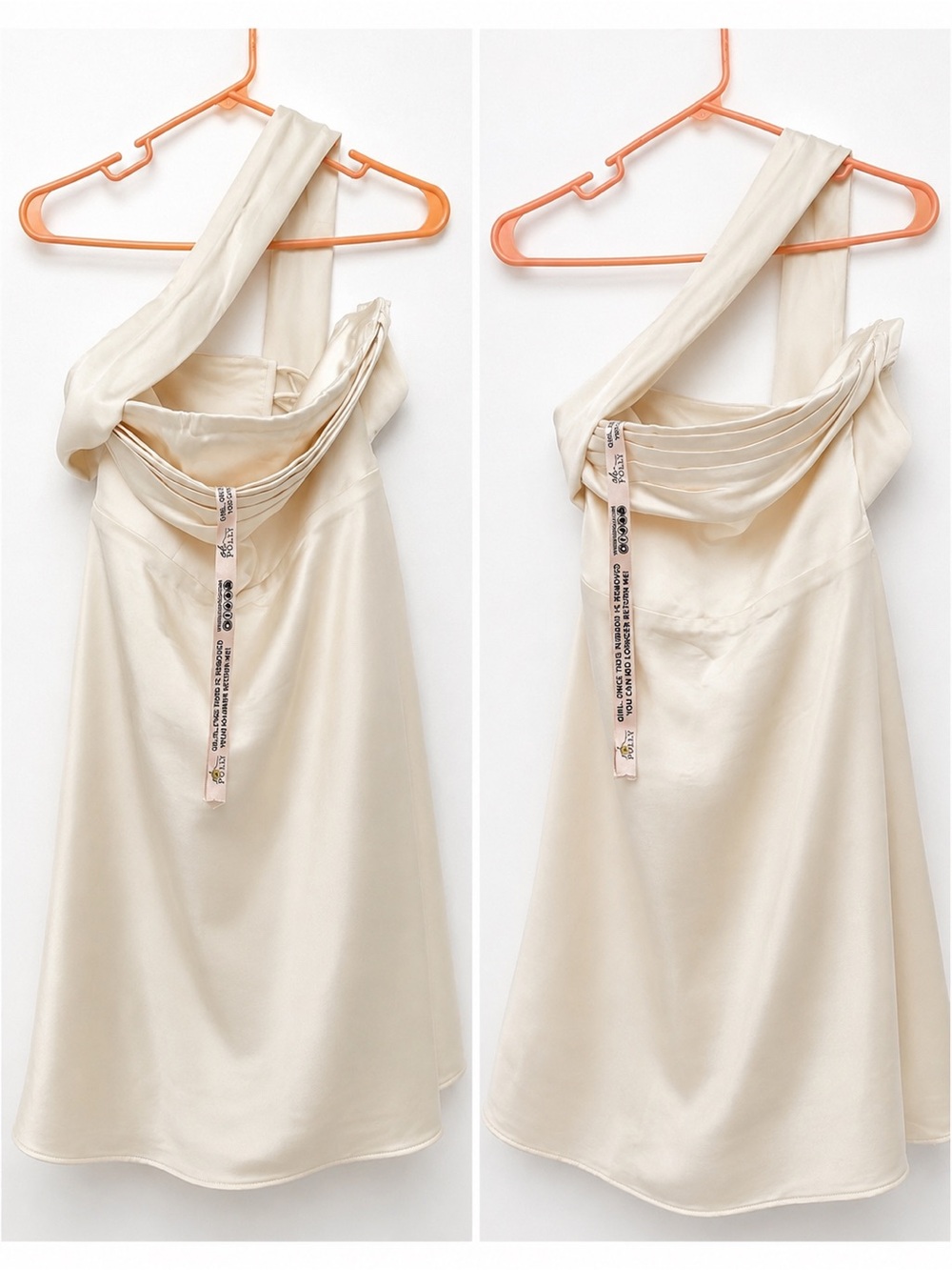 Draped Halterneck Satin Mini Dress in Ivory